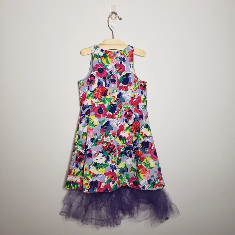 Janie and Jack 4 Toddler Girl Lavender Floral Tulle Tea Length Formal Dress